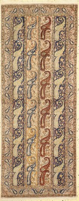 Ghom Seide fein Persien, signiert(Amiri), um 1960, reine Naturseide, ca. 148 x 59 cm, ca. 1,0 Mio. Kn/qm, Reinigungsbedürftig, EHZ: 1-2