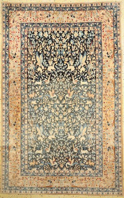 Nain fein(9 La), Persien, um 1960, Korkwolle mit Seide, ca. 260 x 166 cm, keine Fransen, stark abraschiert, EHZ: 2