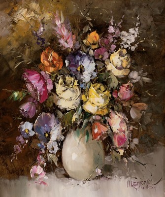Otmar Lederer, geboren 1926 München, Blumenstillleben, Öl/Lwd, signiert, ca. 60 x 50 cm, Rahmen