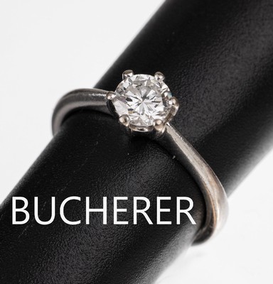 18 kt Gold BUCHERER Brillant-Ring, WG 750/000, Brillant ca. 0.50 ct (grav.) Weiß/si,RW 50, ca. 3.6 g, sign.