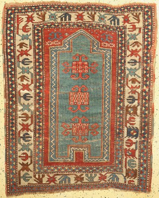 Fachalo Gebetsteppich antik, Kaukasus, 19.Jhd, Wolle auf Wolle, ca. 145 x 118 cm, alte Restaurierungen, EHZ: 3-4