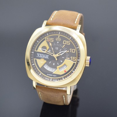 VIDAR auf 55 Stück limitierte Herrenarmbanduhr Sidney Edition Referenz VR 017-200-01, Automatik, vergoldetes, kissenförmiges Edelstahlgeh. inkl. ...