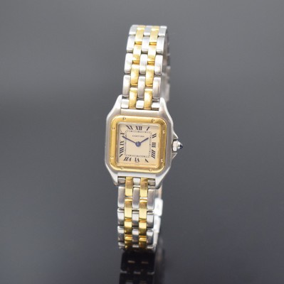 CARTIER Panthere Damenarmbanduhr in Stahl/Gold Referenz 1120, Schweiz um 1990, quarz, Boden 8-fach verschr., Schmuckkrone, orig. Gliederband m. dopp. ...