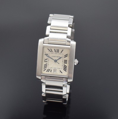 CARTIER Tank Francaise Armbanduhr Referenz 2302, Schweiz um 2000, Automatik, Edelstahlgeh. inkl. Gliederband m. dopp. Faltschl., Boden 4-fach ...