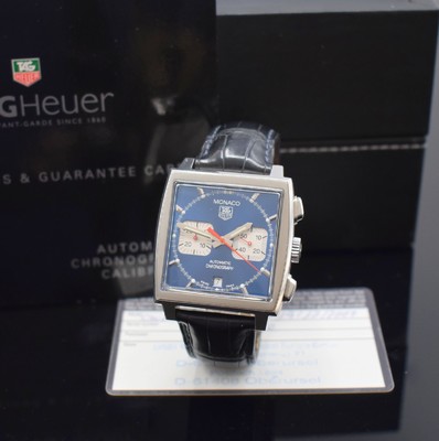 TAG HEUER Monaco Herrenarmbanduhr mit Chronograph Ref. CW2113-0, Schweiz um 2007, Automatik, quadrat. Gehäuse, Boden 4-fach verschr., orig. ...