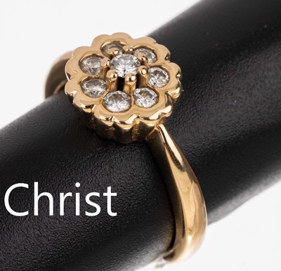 14 kt Gold CHRIST Brillant-Ring, GG 585/000, "Blüte", Brillanten zus. ca. 0.40 ct Weiß/vs-si, ca. 5.1 g, RW 53
