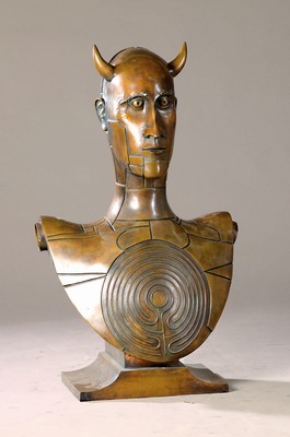 Paul Wunderlich, 1927-2010, Büste des Minotaurus, große Bronzeskulptur, signiert, num. 37/150, H. ca. 90cm, mit Zertifikat