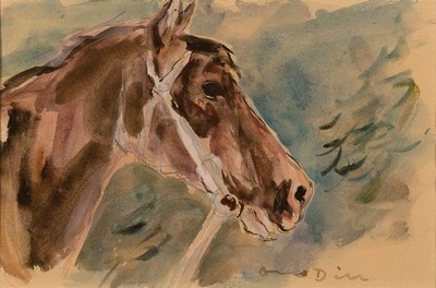 Otto Dill, 1884 Neustadt-1957 Bad Dürkheim, Pferdekopf, Aquarell auf Papier, rechts unten signiert, ca. 13x19cm, R. ca. 43x53cm