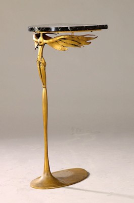 Paul Wunderlich, 1927-2010, Sellette, Beistelltisch, vergoldete Bronze mit Marmorplatte, signiert, dat. 1979, num. 28/900, ca. 76x42cm, Marmorplatte ...