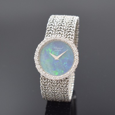 CHOPARD Damenarmbanduhr in WG 750/000 mit Diamanten Referenz 4009 1, Schweiz 1970er Jahre, Handaufzug, Geh. an orig. Flechtband 750/000, Boden ...
