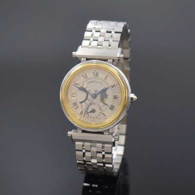 FORGET Classic B Herrenarmbanduhr Chronometer mit Tag, Datum und Mondphase, Schweiz um 1990, Automatik, beids. vergl. Gehäuse in Edelstahl u. Gold ...