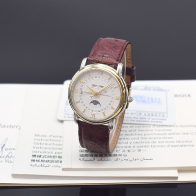 MAURICE LACROIX Phase de Lune Herrenarmbanduhr mit Vollkalender Referenz 37757, Schweiz um 2001, Automatik, beids. vergl. Geh. in Edelstahl/Gold, ...