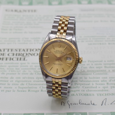 ROLEX Datejust Herrenarmbanduhr in Stahl/Gold Referenz 16013, Automatik, Chronometer der Superlative inkl. Jubileeband m. Faltschl., Boden u. Krone ...