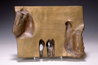 Jerszy Nowakowsky, "Hoffnung", Bronzeplakette, Unikat von 1987, ca. 32 x 23 cm, auf der Ausstellung Darmstädter Sezession 1991 erworben ...