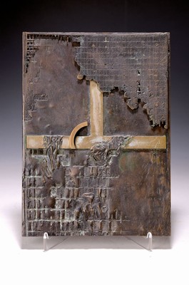 Boguslaw Gabrys, wohl polnischer Künstler, 2. Hälfte 20. Jh., Bronzplakette/Relief, "Das Schicksal", 1988, rückseitig auf Etikett ...
