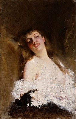 E. Krüger, Paris, um 1900, junge Frau in erotischer Darstellung, Öl/Lwd, signiert, ca. 55 x 42cm, Rahmen l. best.