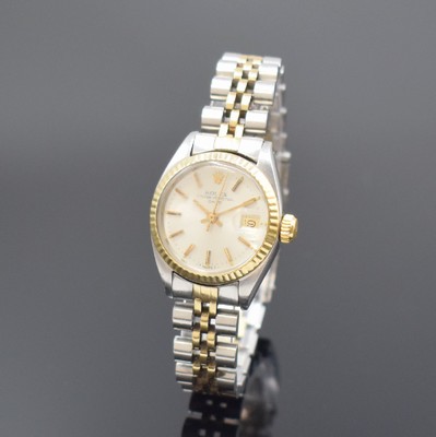 ROLEX Damenarmbanduhr Oyster Perpetual Date Referenz 6917, Schweiz um 1979, Automatik, Edelstahl und Gold komb., Jubileeband mit Faltschl., verschr. ...