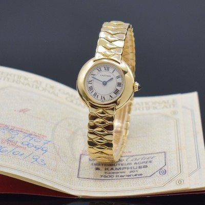 CARTIER Paris seltene Damenarmbanduhr Vendome in GG 750/000 Referenz 8157907, Schweiz verk. 01/1993 lt. beil. orig. Zertifikat, quarz, 2-teil. Geh., ...