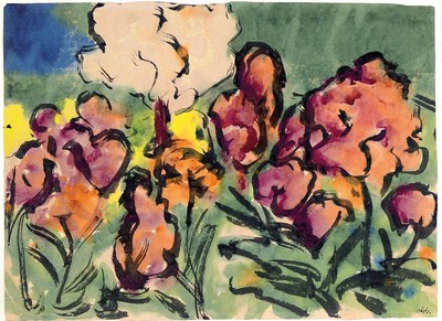 Emil Nolde, 1867 - 1956, Aquarell und Tuschpinsel auf Japanpapier, Blumenstillleben aus der Südsee, weltbekannte Reise des Künstler 1913/14, ...