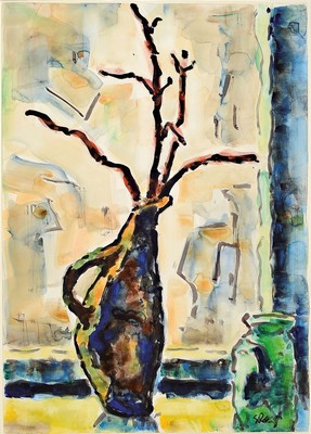 Karl Schmidt-Rottluff, 1884 Rottluff - 1976 Berlin, Aquarell auf festem Aquarellpapier, Stillleben, "Krug mit Zweigen" (1968) so auf ...