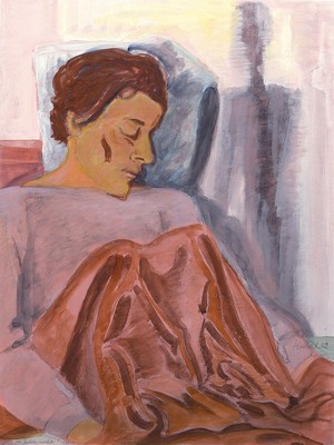 Erich Heckel, 1883 Döbeln - 1970 Radolfzell,Gouache auf festem Velin, "Schlafende Frau" (Bildnis Siddi Heckel), recht signiert und datiert ...