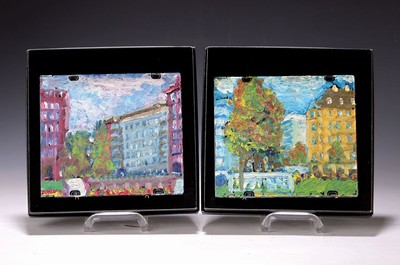 Heide Fahlbusch, 1939-2019, Öl-Studie auf CD-Hülle, herbstliche Stadtlandschaft, pastoser Farbauftrag, innen signiert und datiert 2007, 12,5x14 cm, ...