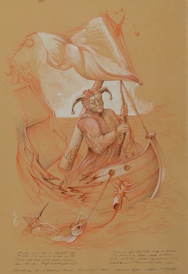 Werner Holz, 1949-1991, zwei Pastell- bzw. Rötelzeichnungen aus dem Zyklus Narrentreiben, beide handsign., und dat. 72, je ca. 66x50 cm
