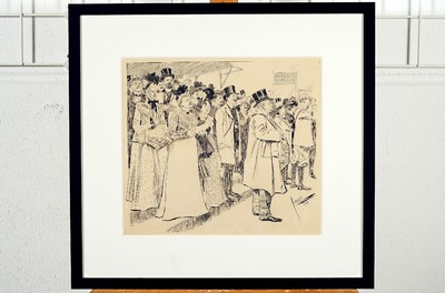 Edward Cucuel, 1875-1954 Kalifornien/USA, "Karlhorst...Endspurt", Tuschezeichnung auf Papier, signiert und datiert 1901, Blatt 36x40cm, ...