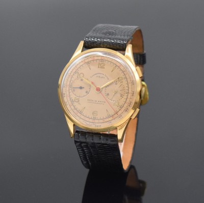 CHRONOGRAPHE SUISSE / NATALIS WATCH Herrenarmbanduhr mit Chronograph in RG 750/000, Schweiz um 1950, Handaufzug, Boden und Glasrand aufgedr., Geh. l. ...