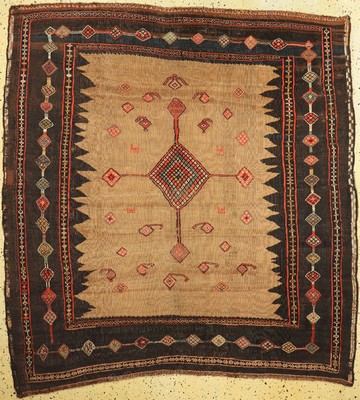 Weramin Sofreh antik, Persien, 19.Jhd, Kamelwolle auf Wolle, ca. 175 x 170 cm, EHZ: 2-3