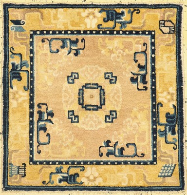Ning-Hsia Sitzbankteppich, China, 19.Jhd, Wolle auf Baumwolle, ca. 70 x 68 cm, EHZ: 2