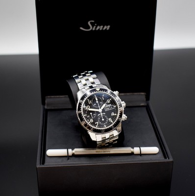 SINN Herrenarmbanduhr mit Chronograph Referenz 103, Deutschland um 2015, Automatik, verschr. Geh. in Edelstahl inkl. orig. Band m. dopp. Faltschl., ...