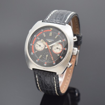 LONGINES Herrenarmbanduhr mit Chronograph in Stahl mit Kaliber Valjoux 72 Referenz 8224- 1, Schweiz um 1967, Handaufzug, massives Gehäuse, geschr. ...