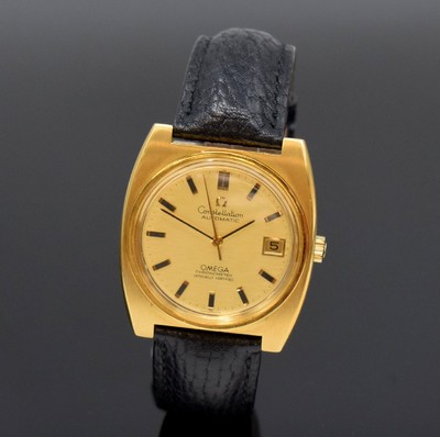 OMEGA Constellation Chronometer in GG 750/000 Herrenarmbanduhr Referenz 166.056 / 168.042, Schweiz um 1972, Automatik, 2-teil. Gehäuse, Boden ...