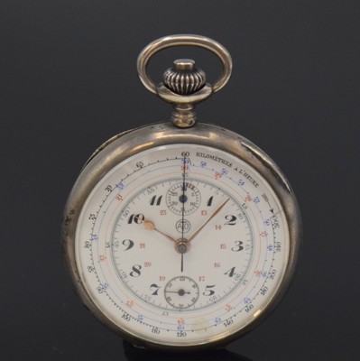 ATO offene Herrentaschenuhr mit Chronograph, Schweiz um 1915, Emailzifferbl. m. arab. Zahlen besch., versch. Hilfsskalen, 30-Min.- Zähler, verg. ...