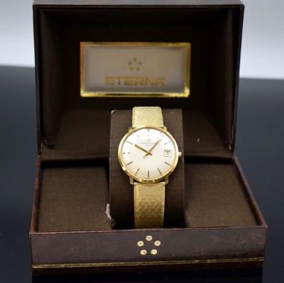 ETERNA-MATIC Herrenarmbanduhr in GG 750/000 mit neutralem Goldband in GG 585/000, Schweiz um 1965, Automatik, 3-teil. Gehäuse, Boden u. Glasrd. ...