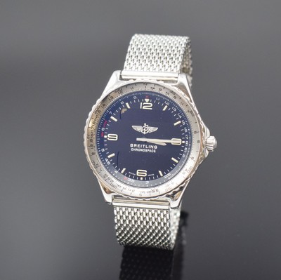 BREITLING Chronospace Herrenarmbanduhr in Stahl Referenz A56012.1, Schweiz um 2000, quarz, Boden aufgedr., neutr. Stahlband, beids. drehbare Lunette ...