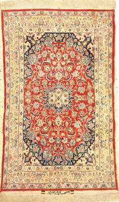 Esfahan fein, signiert, Persien, ca. 60 Jahre, Korkwolle mit und auf Seide, ca. 165 x 100 cm, ca. 1,0 Mio. Kn/qm, verfärbt, EHZ: 2