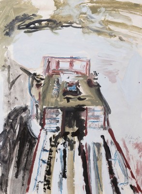 Reinhard Lange, 1938 Hameln - 2017, Studium an der Hochschule der Bildenden Künste Berlin, "Weserschiff" (1987), Aquarell auf Papier, im ...