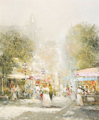 Madjid, geb. 1943 Teheran, junge Frau auf dem Blumenmarkt, Öl/Lwd, rechts unten signiert, Rahmen, 75x63 cm