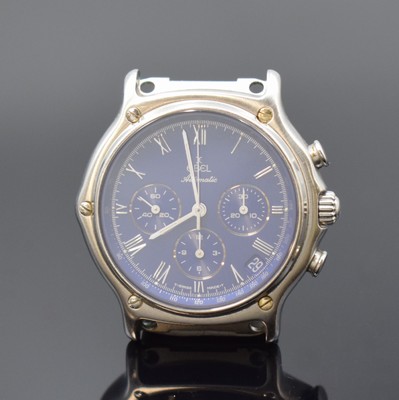 EBEL Herrenarmbanduhr mit Schaltradchronograph Kaliber 400 El Primero Referenz 9134901, Schweiz um 1989, Automatik, Edelstahlgeh. inkl. Lederband (zu ...