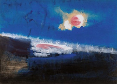 Alfred "Fred" Emmerich, 1928 - 1999 Mannheim , Abstrakte Landschaft in Blau- und schwarz Mischtechnik auf Papier, rechts unten signiert und ...