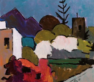 Fritz Schnitzer, 1914-1976, wohl Heidelberger Frühlingslandschaft, Öl/Platte, signiert und datiert 1966, Rahmen 60x67 cm