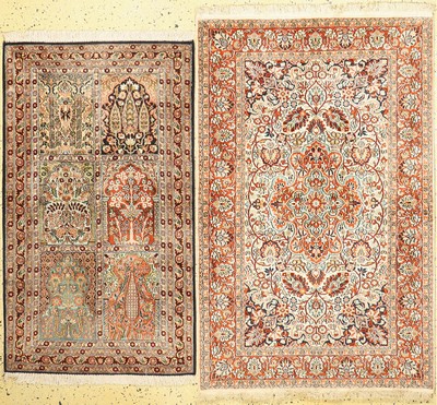 Konvolut 2 Kaschmir Seide, Indien, ca. 40 Jahre, merzerisierte Baumwolle, ca. 155 x 98 cm, EHZ: 1-2