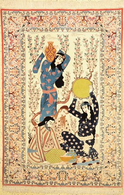 Esfahan fein, Persien, um 1960, Korkwolle auf Seide, ca. 168 x 114 cm, ca. 1,0 Mio. Kn/qm, leicht verblasst, EHZ: 1-2