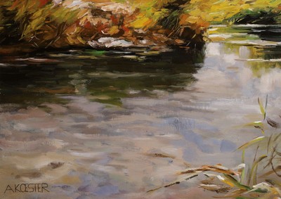 Alexander Koester, 1864 Bergneustadt - 1932 München, Schilfteich, nach 1908, Dießen oderBodensee, Öl/Lwd/Holz, links unten signiert, ca. 42x59cm, ...