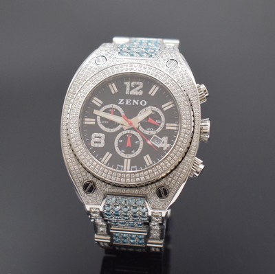 ZENO Armbandchronograph in Edelstahl mit aufwendigem Diamantenbesatz zusammen ca. 12 ct Referenz 91026, Schweiz um 2010, quarz, massives Gehäuse ab ...