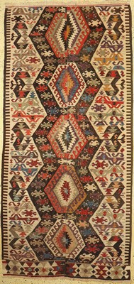 Aydin Kelim antik(2 Bahnig), Türkei, 19.Jhd, Wolle auf Wolle, ca. 304 x 143 cm, EHZ: 2-3