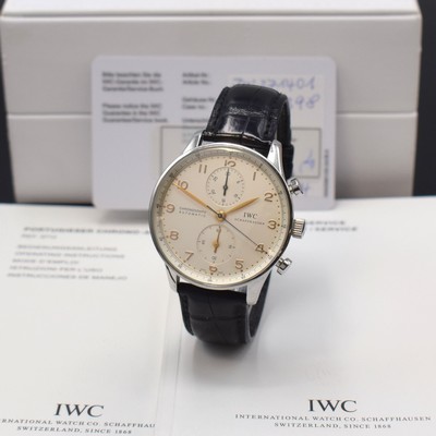 IWC Armbandchronograph Modell Portugieser Referenz 3714, Automatik, Edelstahlgeh. inkl. orig. Lederband m. orig. Dornschl., Boden 4-fach verschr., ...