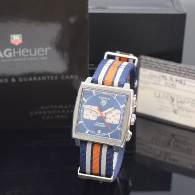 TAG HEUER Armbandchronograph Serie Monaco Referenz CW2113-0, Automatik, Edelstahlgeh. inkl. orig. Ripsband, zus. orig. Lederband m. orig. Faltschl. ...